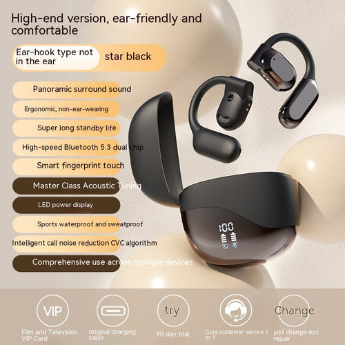 Wireless Clip-On Bluetooth Headphones Air Conduction Extended Battery