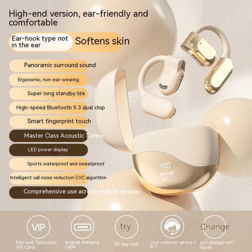 Wireless Clip-On Bluetooth Headphones Air Conduction Extended Battery