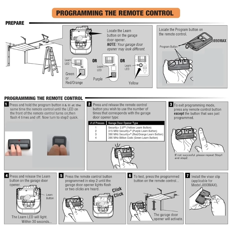 2 For Chamberlain LiftMaster Garage Door Opener Remote 893LM 953EV-P2