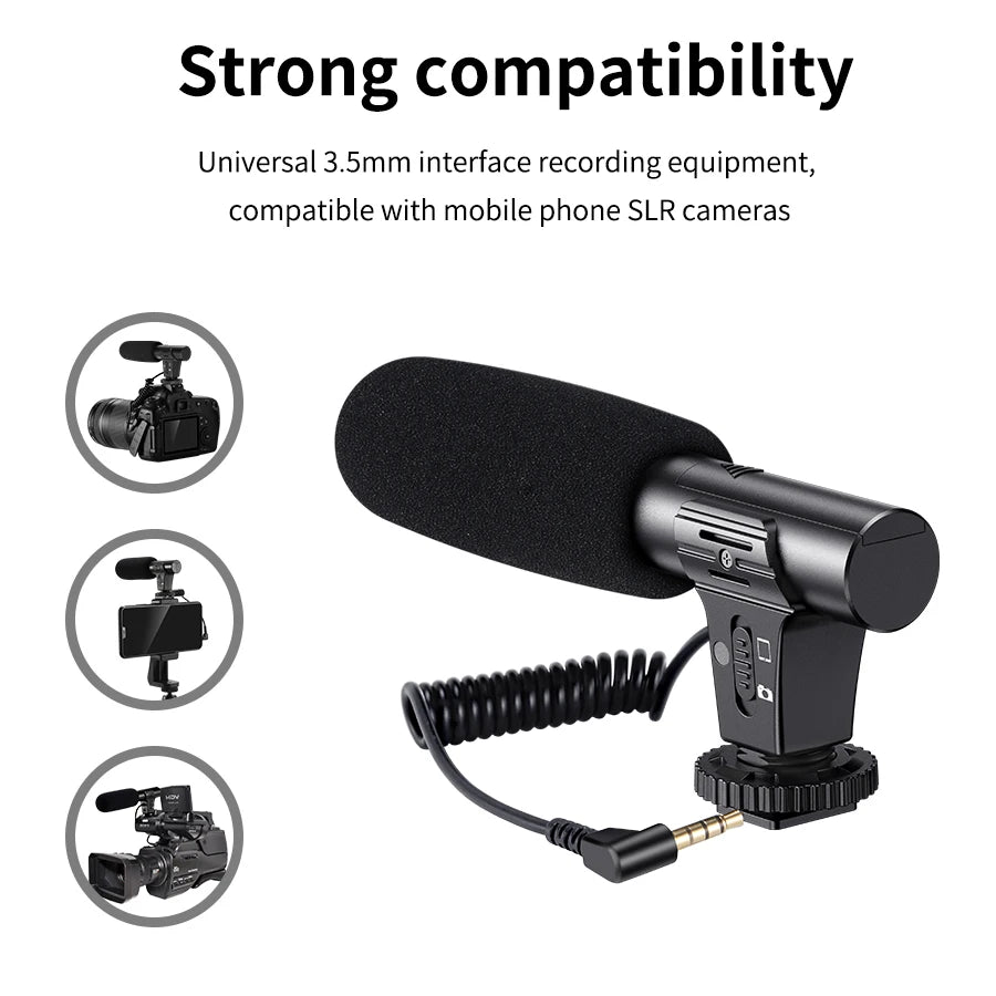 MAMEN Video Recording Microphone with Long Spring Cable Plug and Play