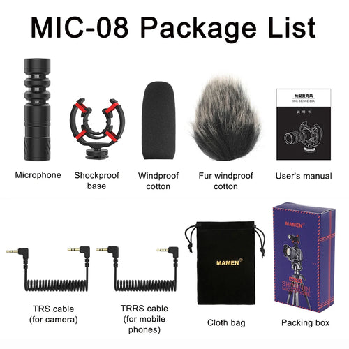 MAMEN Professional Shotgun Microphone Vlog Podcast Microfone Cardioid
