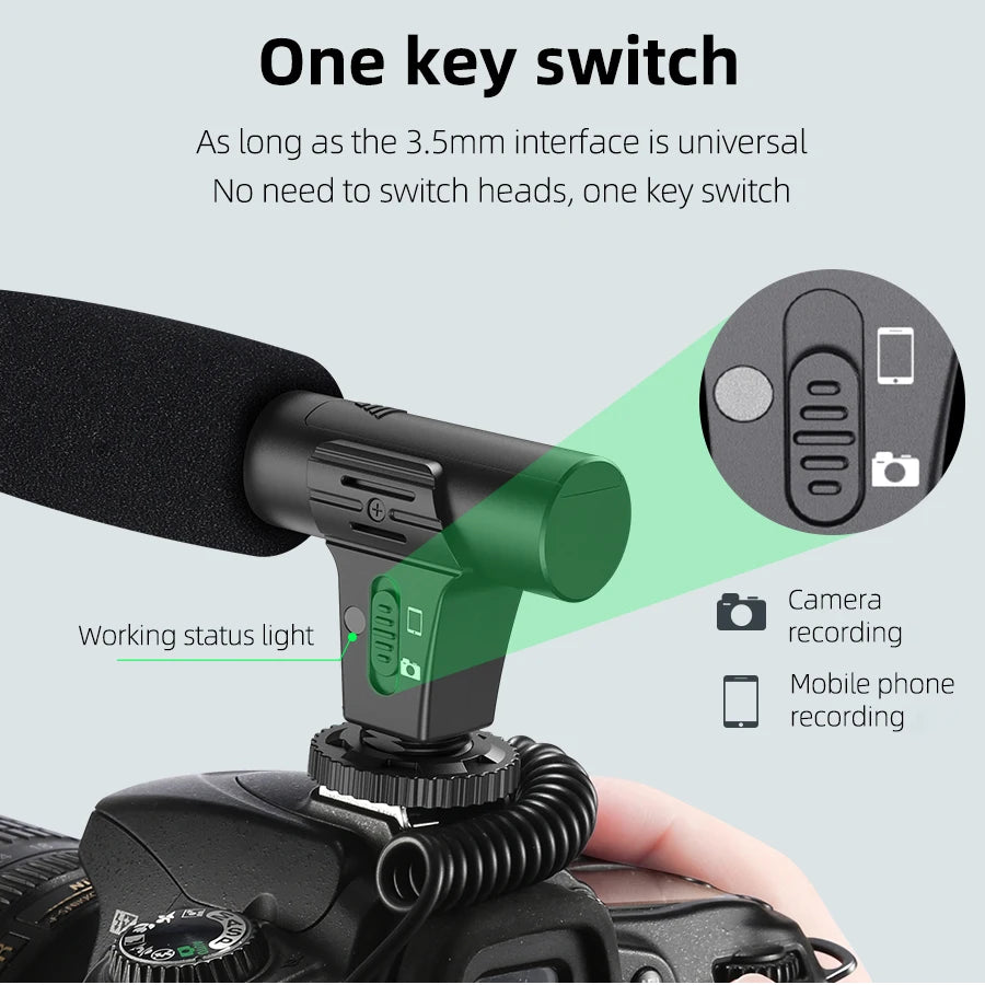 MAMEN Video Recording Microphone with Long Spring Cable Plug and Play