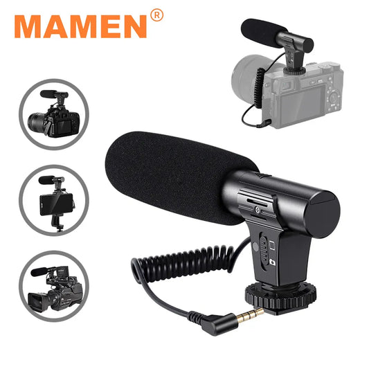 MAMEN Video Recording Microphone with Long Spring Cable Plug and Play
