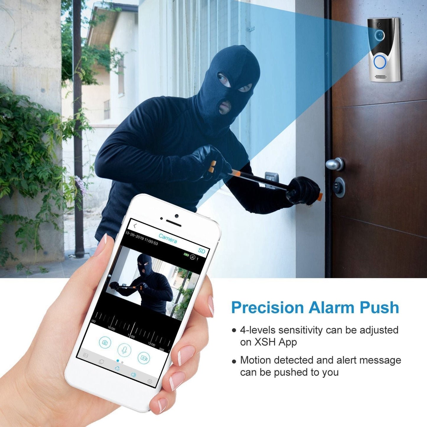 WiFi Video Doorbell Wireless Door Bell 720P HD WiFi Security Camera