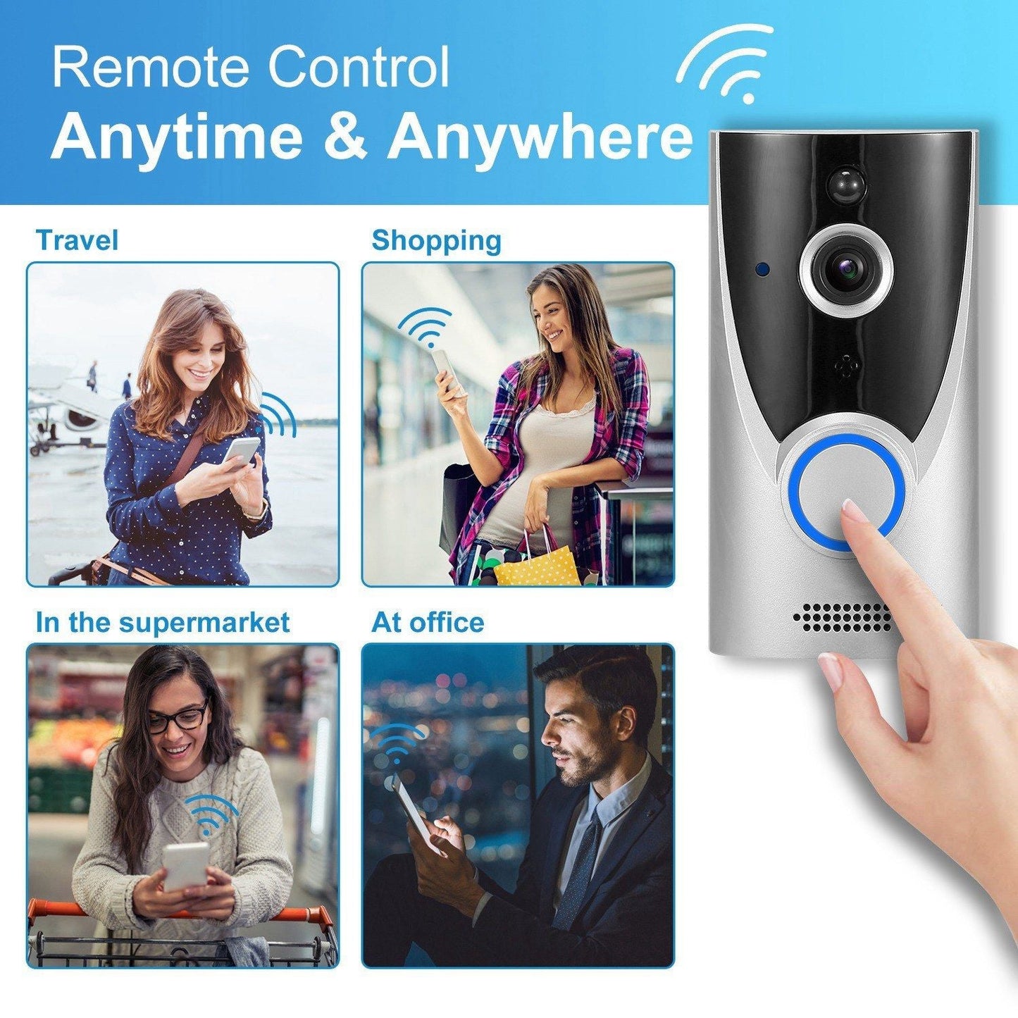 WiFi Video Doorbell Wireless Door Bell 720P HD WiFi Security Camera